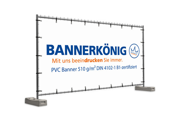 Mit Wunschmotiv bedrucktes Bauzaunbanner nach DIN 4102-1 in der Größe 340 x 173 cm