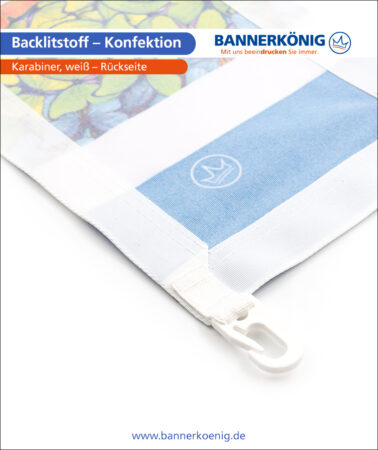 Backlitstoff – Konfektion Karabiner, weiß, Rückseite