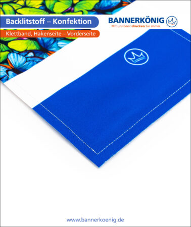 Backlitstoff – Konfektion Klettband, Hakenseite, Vorderseite