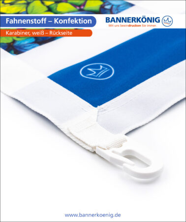 Fahnenstoff – Konfektion Karabiner, weiß, Rückseite